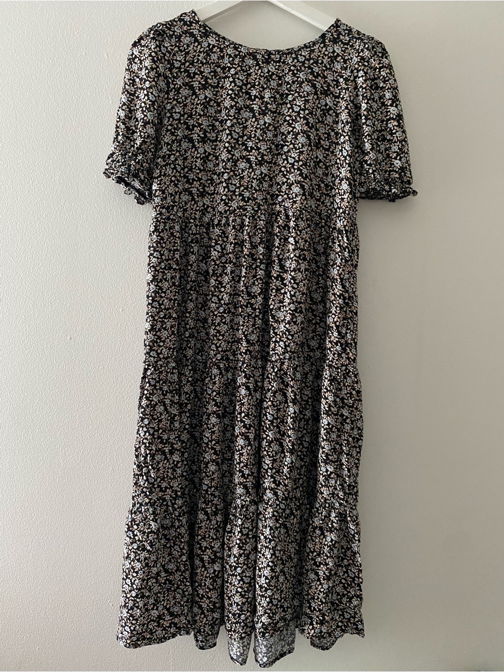 aerie Black Floral Tiered Midi Dress Petite XS